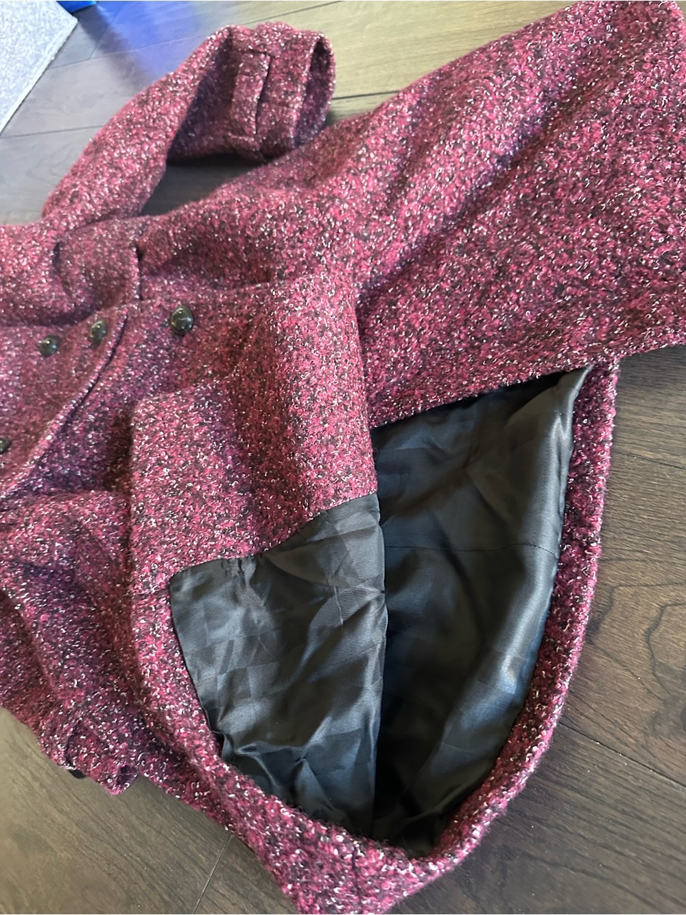 Burberry Burgundy Tweed Jacket Coat size UK 6 US 4 - Picture 4 of 13